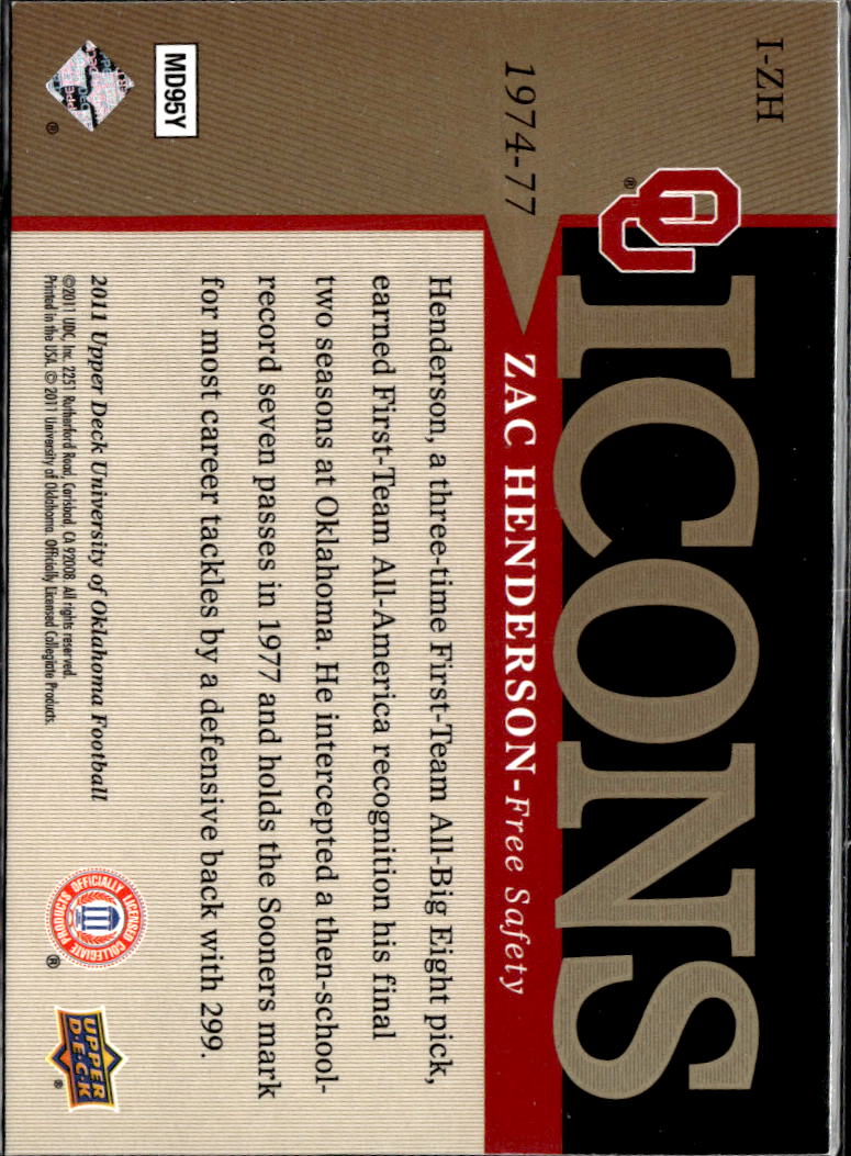 Zac Henderson 2011 Upper Deck Icons Oklahoma Sooners
