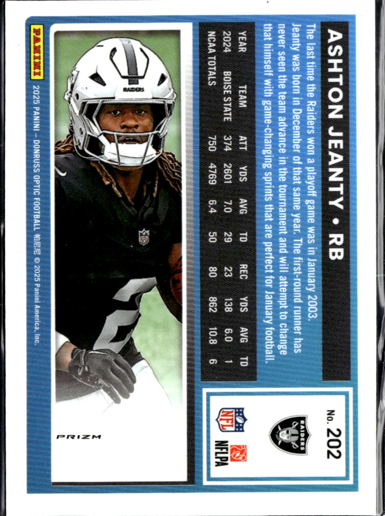 Ashton Jeanty 2025 Optic Rated Rookie HOLO RC Las Vegas Raiders