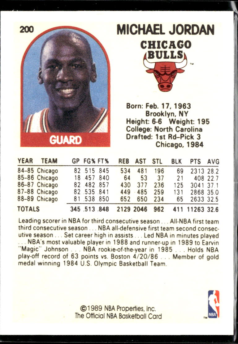 Michael Jordan 1989 NBA Hoops Card #200 Chicago Bulls