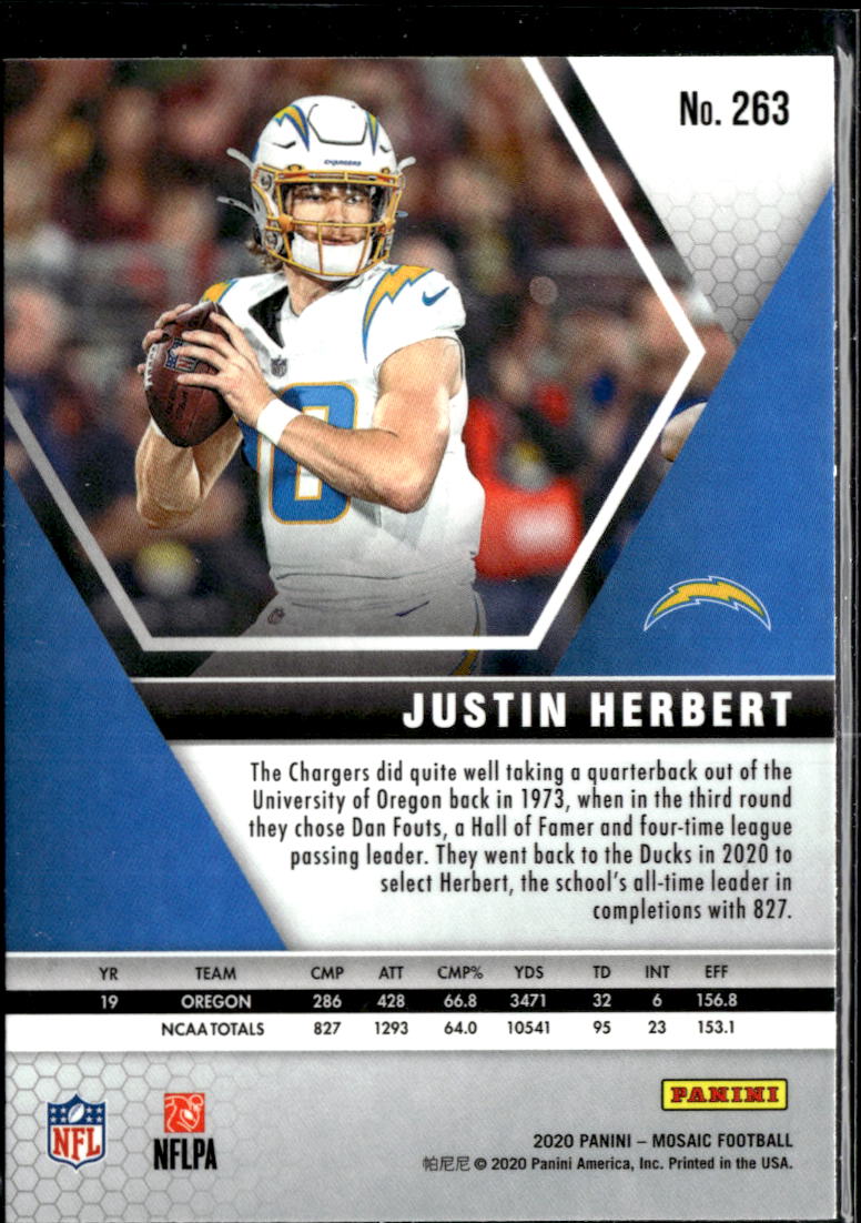 Justin Herbert 2020 Mosaic NFL Debut RC Los Angeles Chargers