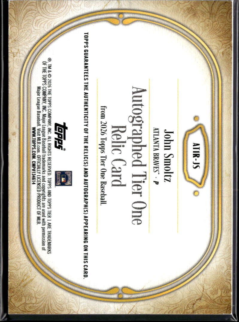 John Smoltz 2026 Topps Tier One Auto Autograph Patch 149/199 Atlanta Braves