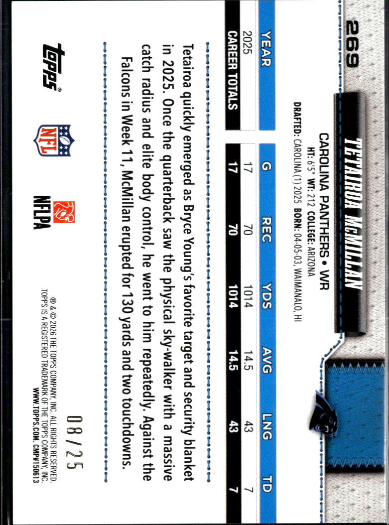 Tetairoa McMillan 2026 Topps Future Stars Orange 8/25 Carolina Panthers