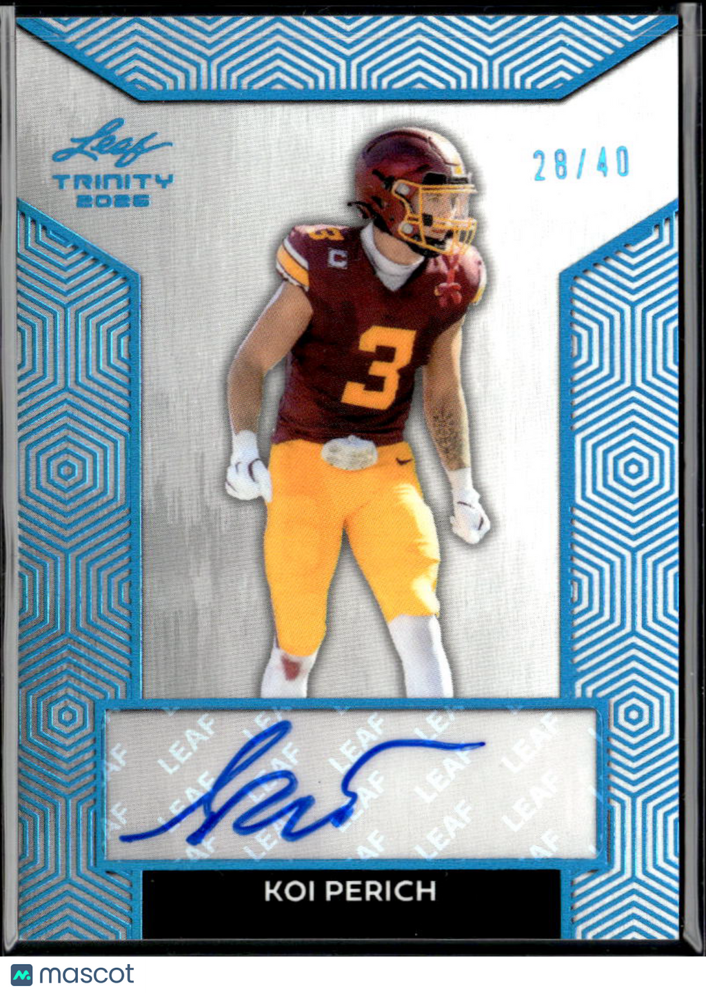 Koi Perich 2026 Leaf Trinity Auto Autograph RC 28/40 Minnesota Golden Gophers