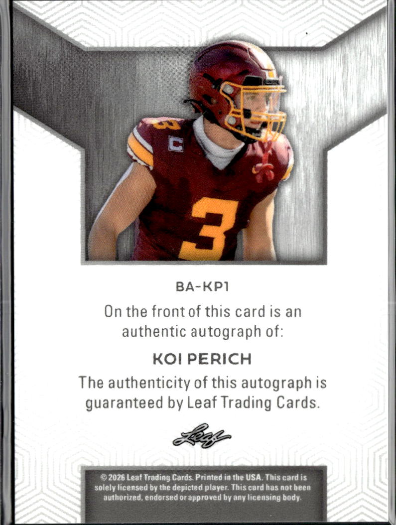 Koi Perich 2026 Leaf Trinity Auto Autograph RC 28/40 Minnesota Golden Gophers