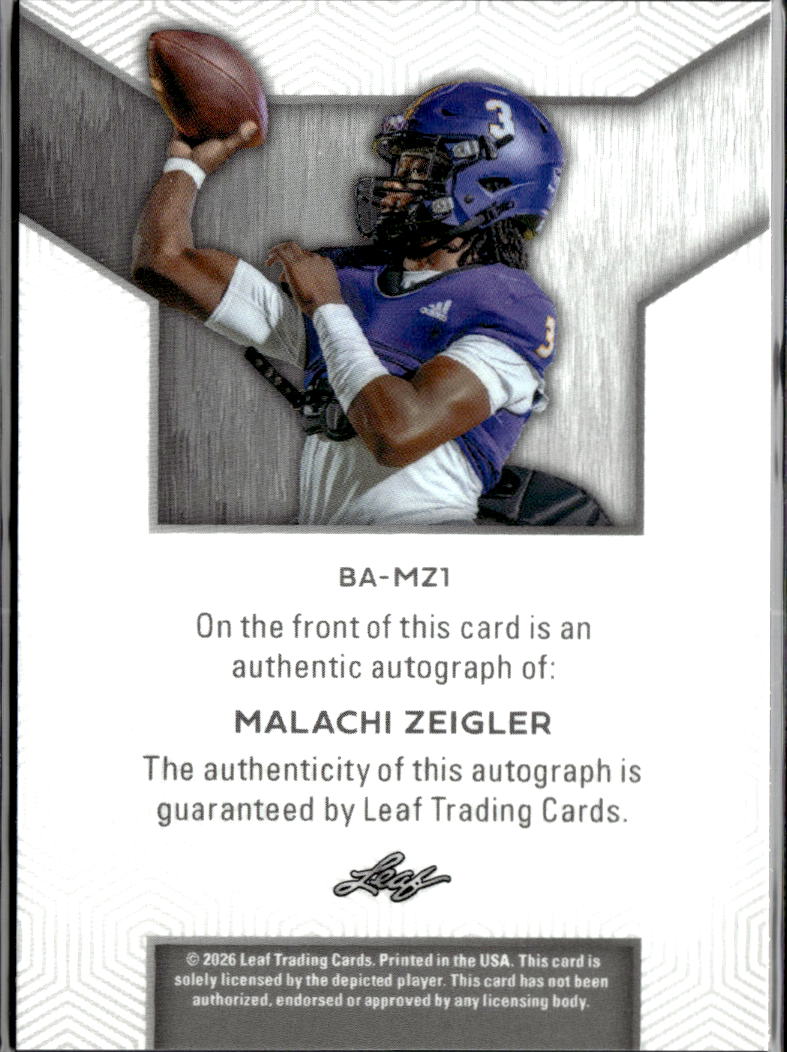 Malachi Zeigler 2026 Leaf Trinity Auto Autograph RC Benton 64/75