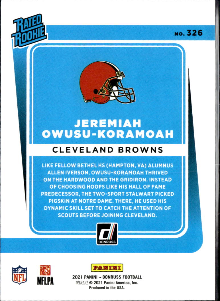 Jeremiah Owusu-Koramoah 2021 Donruss /10 Cleveland Browns