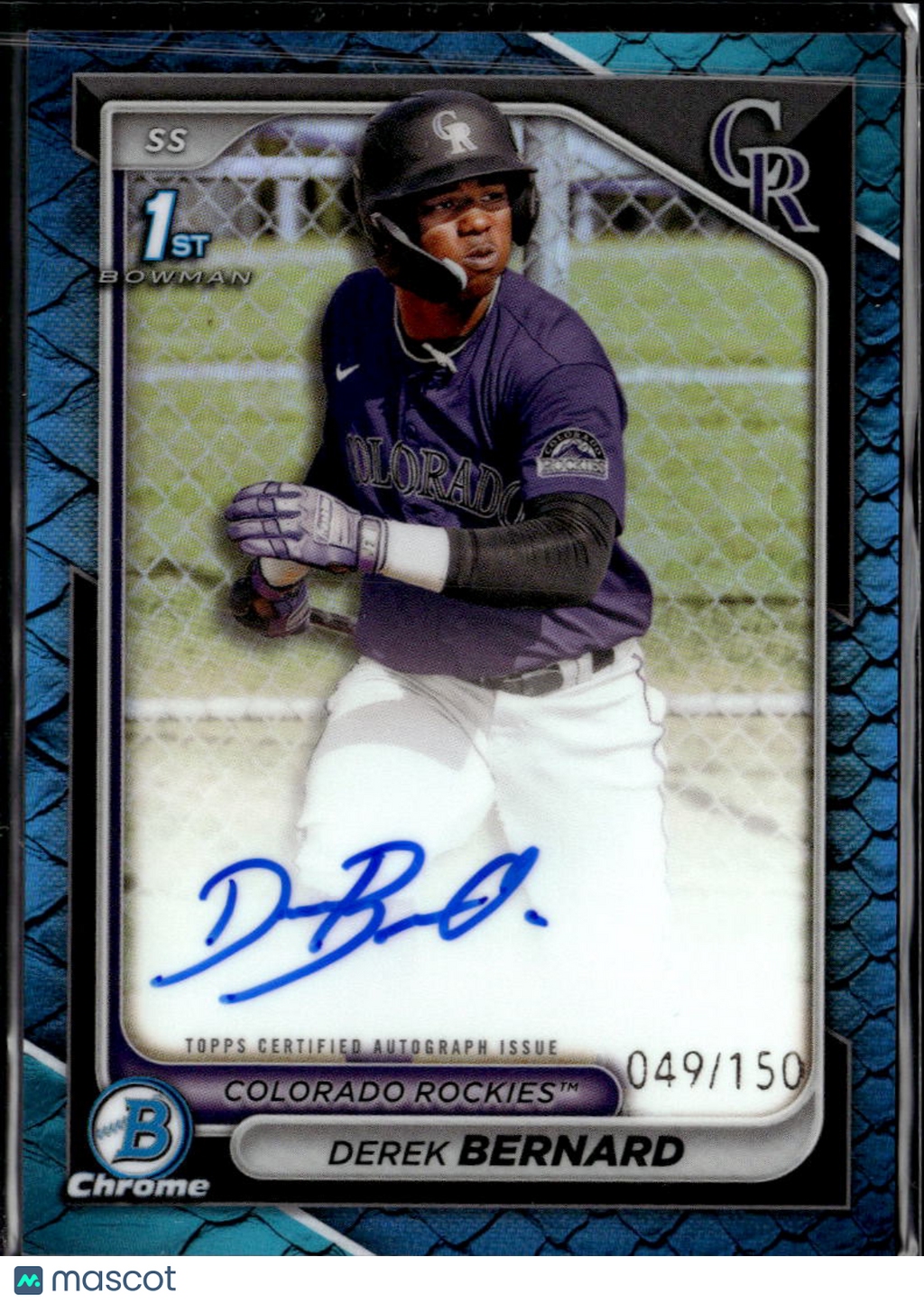 Derek Bernard 2024 Bowman Chrome 1st Auto Autograph RC 49/150 Colorado Rockies