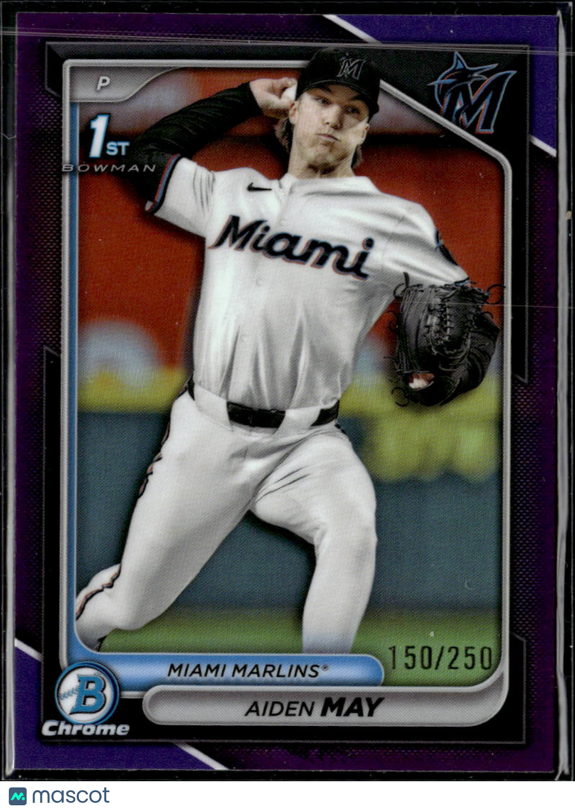 Aiden May 2024 Bowman Chrome 1st Purple Refractor 150/250 Miami Marlins
