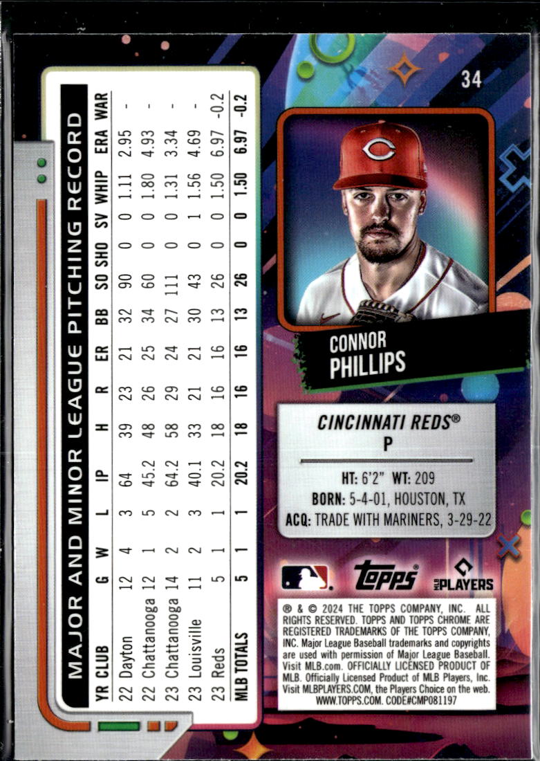 Connor Phillips 2024 Topps Cosmic Chrome Green RC 72/75 Cincinnati Reds
