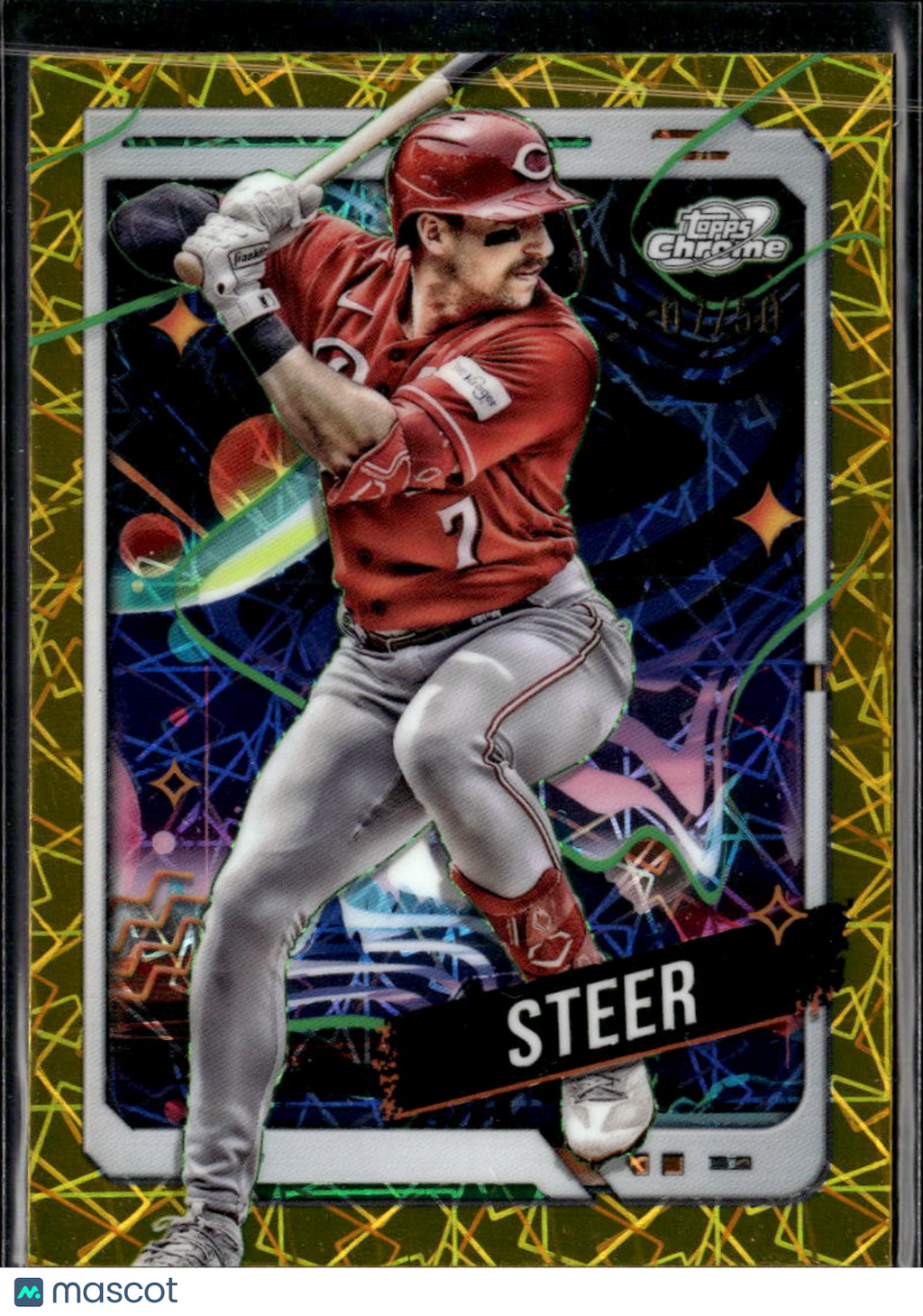 Spencer Steer 2024 Topps Chrome Cosmic GOLD Refractor 7/50 Cincinnati Reds