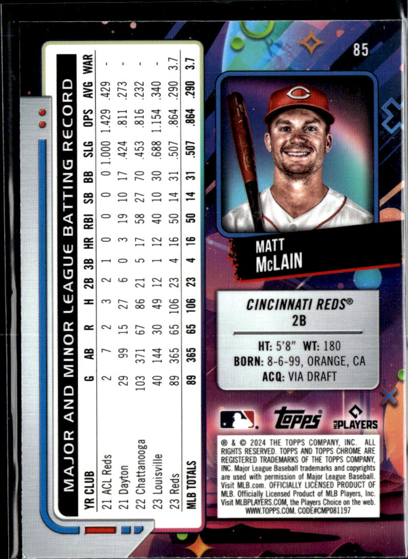 Matt McLain 2024 Topps Chrome Cosmic Purple /150 Cincinnati Reds