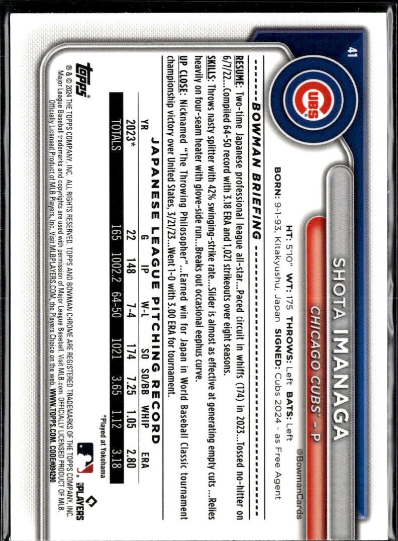 Shota Imanaga 2024 Bowman Chrome RC Mega Box Mojo Refractor Chicago Cubs