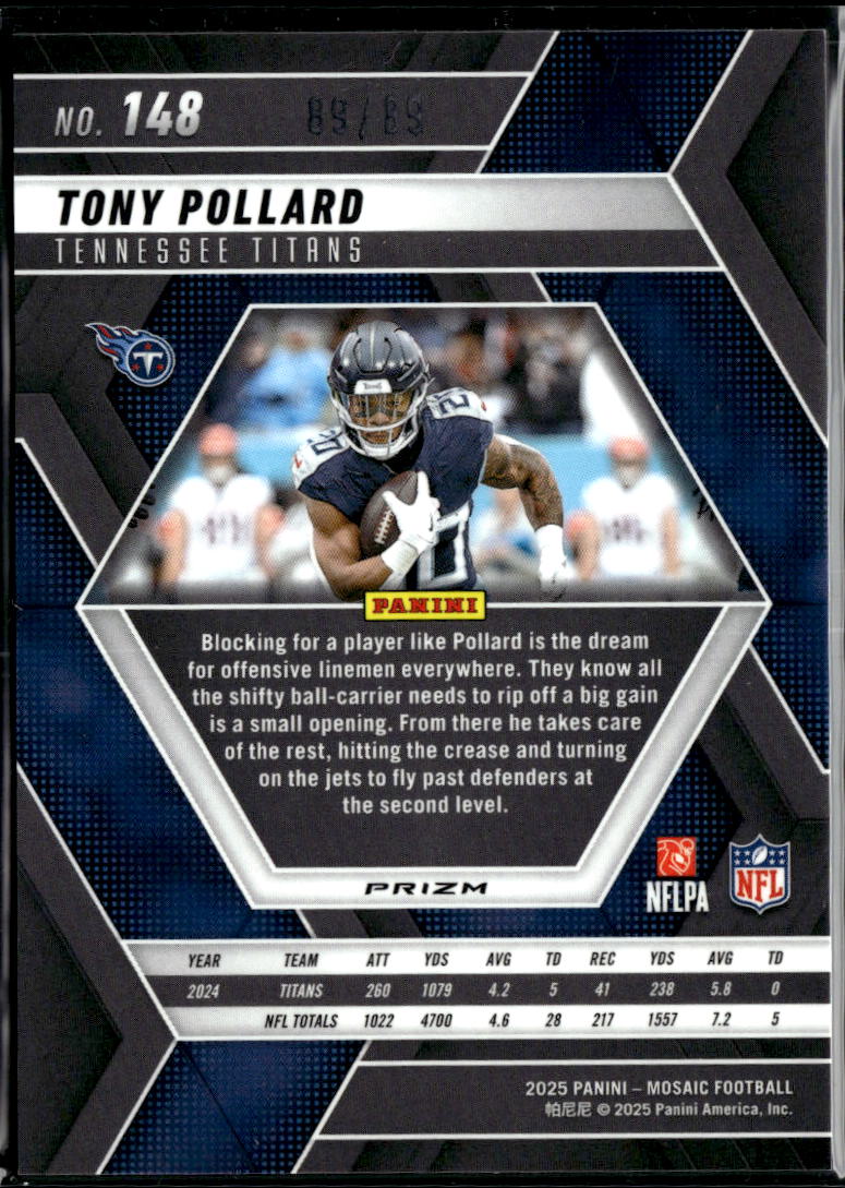 Tony Pollard 2025 Mosaic Red Yelow Fusion 89/89 Tennessee Titans