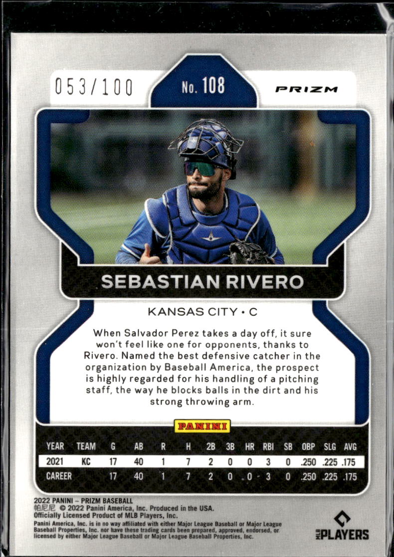Sebastian Rivero 2022 Panini Prizm RC Orange Rookie /100 Kansas City Royals