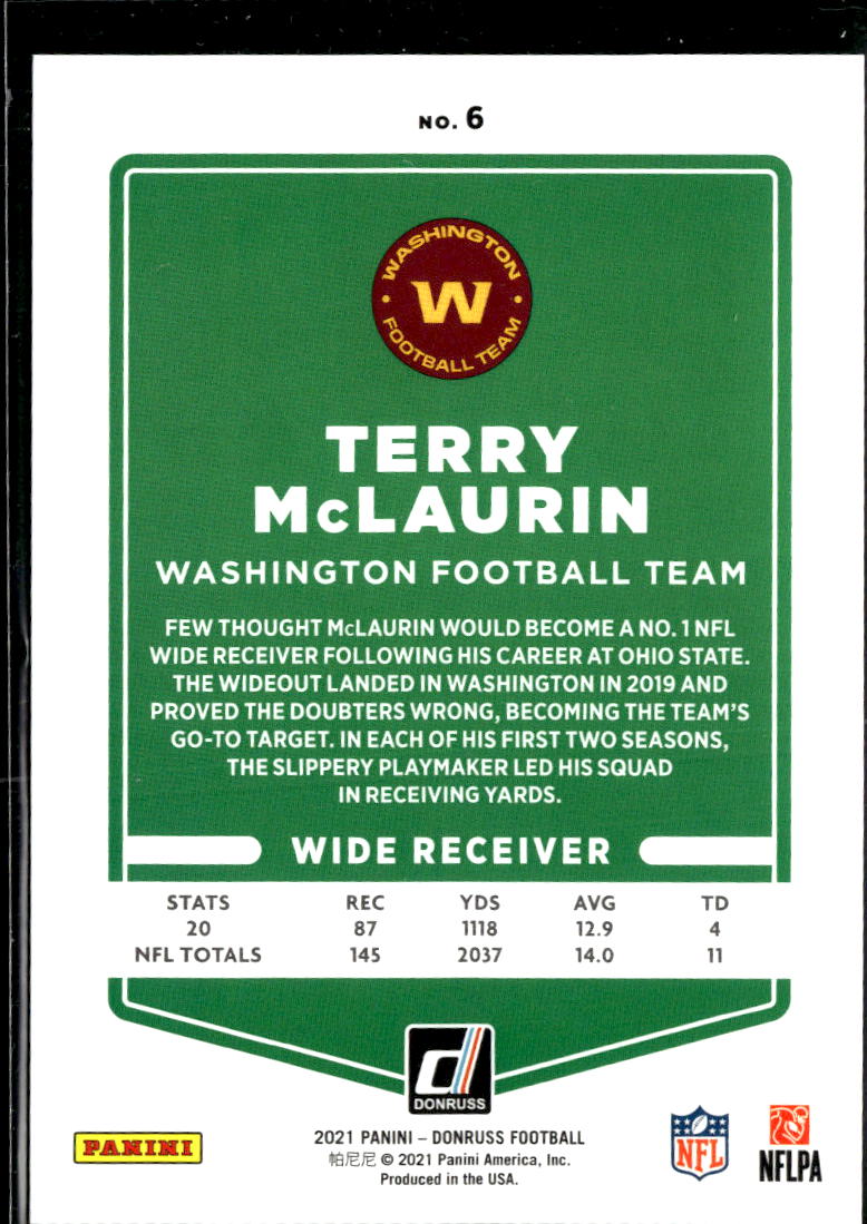 Terry McLaurin 2021 Donruss Purple Stat Line /500 Washington Commanders