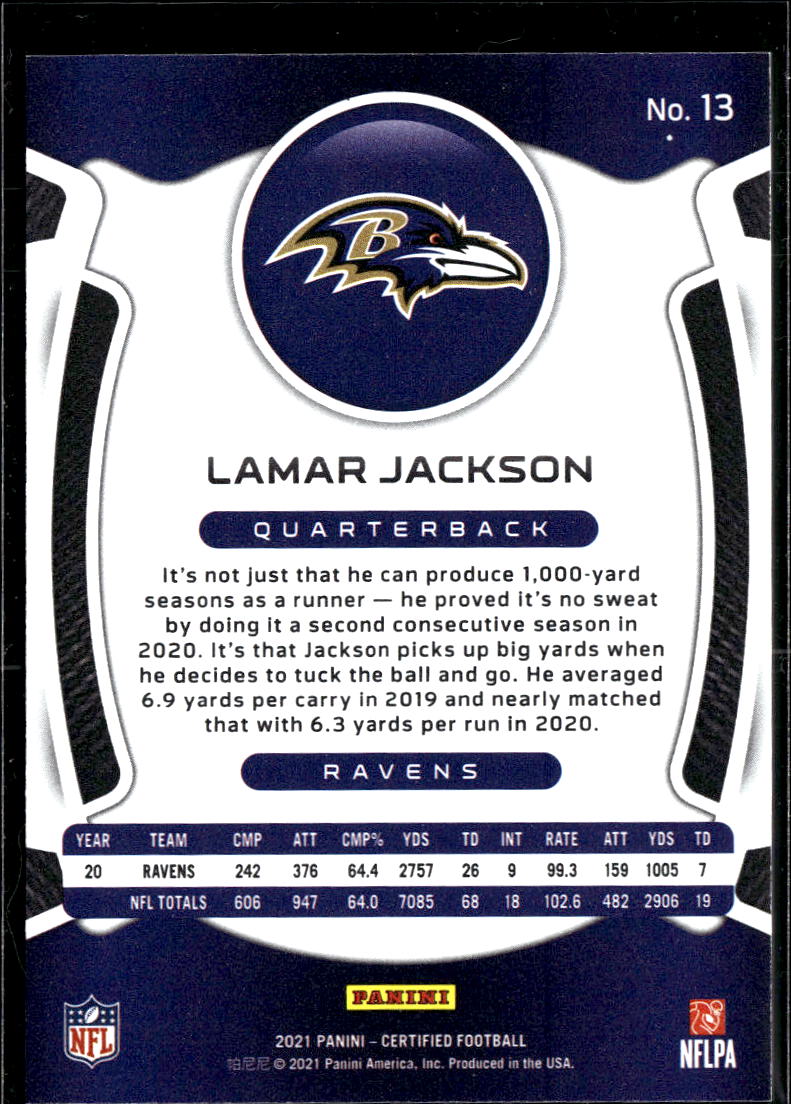 Lamar Jackson 2021 Certified Mirror Silver /299 Baltimore Ravens