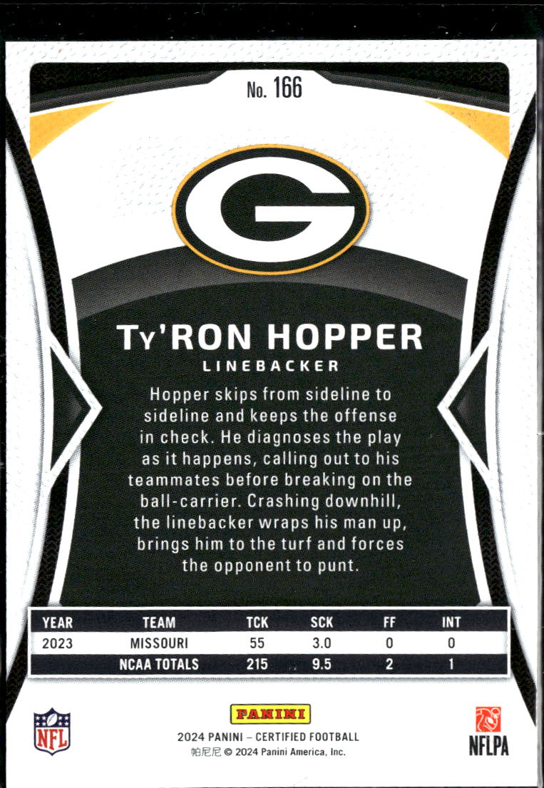 Ty'Ron Hopper 2024 Certified Pink Rookie 196/225 Green Bay Packers