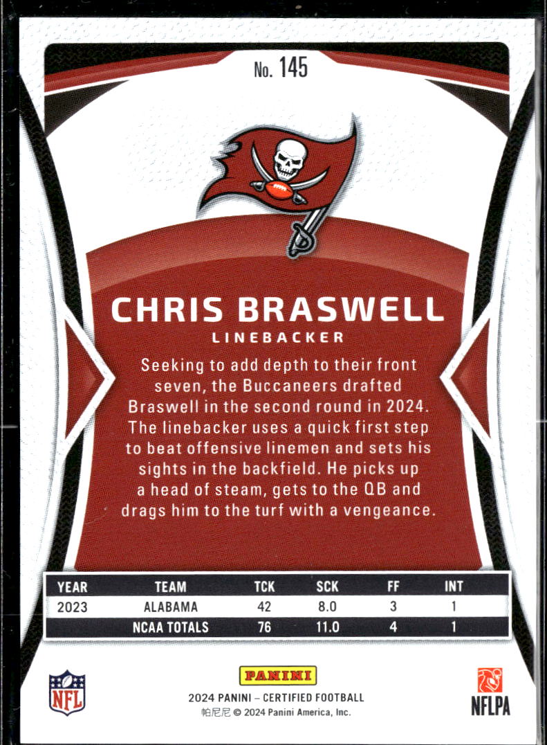 Chris Braswell 2024 Certified RC Pink /225 Tampa Bay Buccaneers