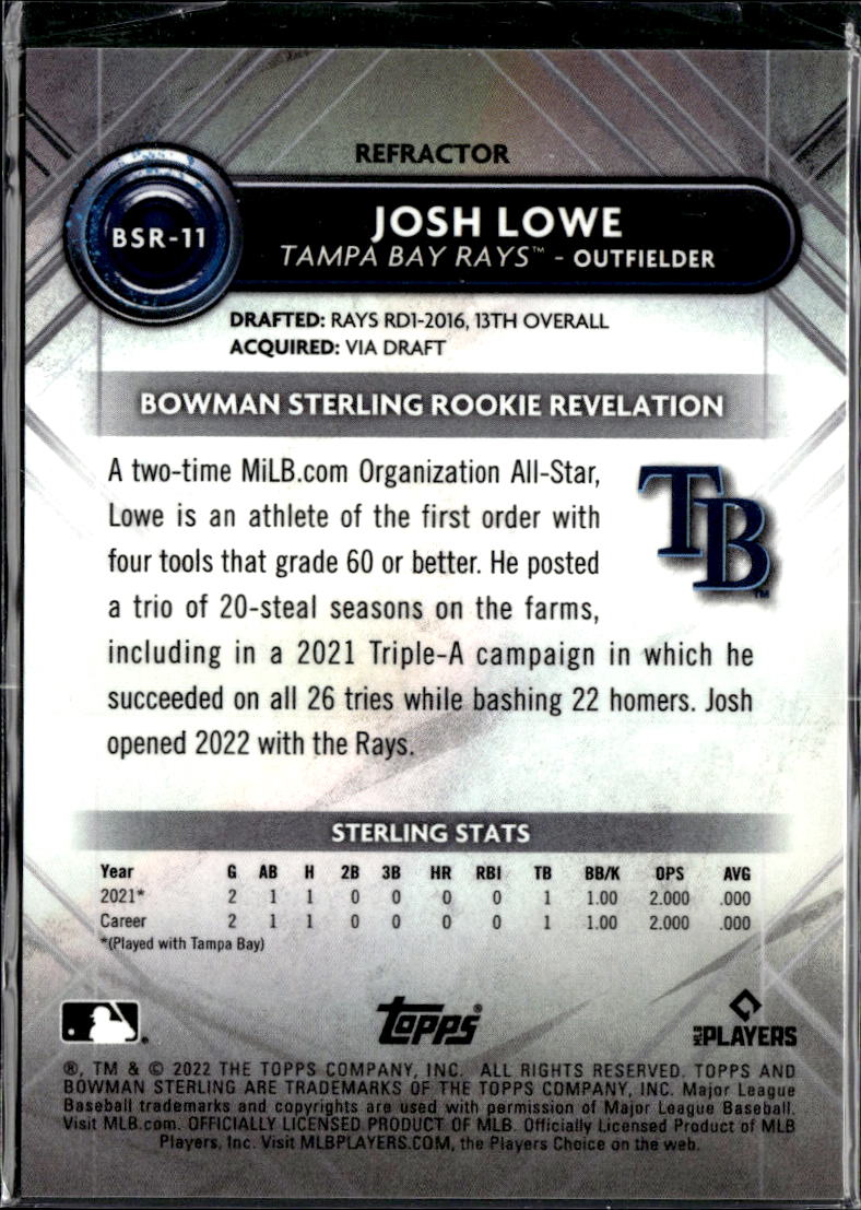 Josh Lowe 2022 Bowman Sterling Rookie RC Refractor /199 Tampa Bay Rays