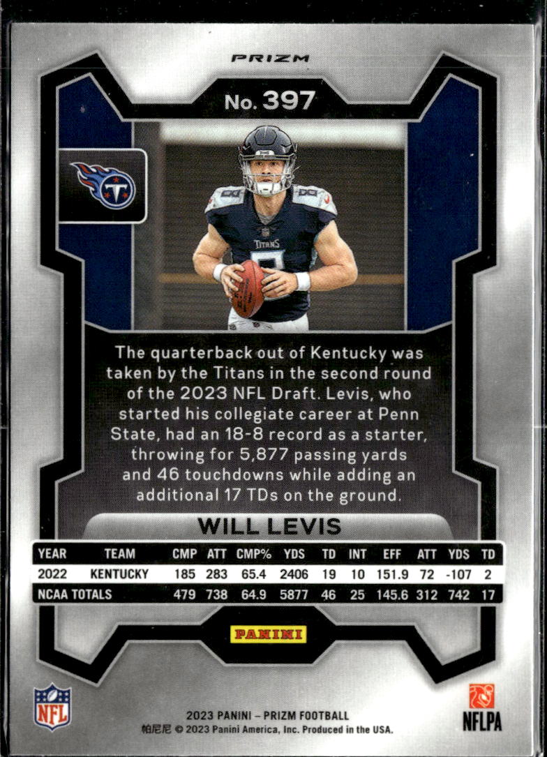 Will Levis 2023 Panini Prizm RC Green Wave Rookie Tennessee Titans