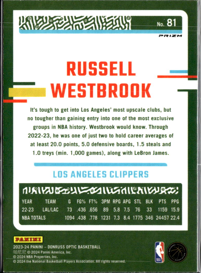 Russell Westbrook 2024 Optic Choice Red Green Los Angeles Clippers