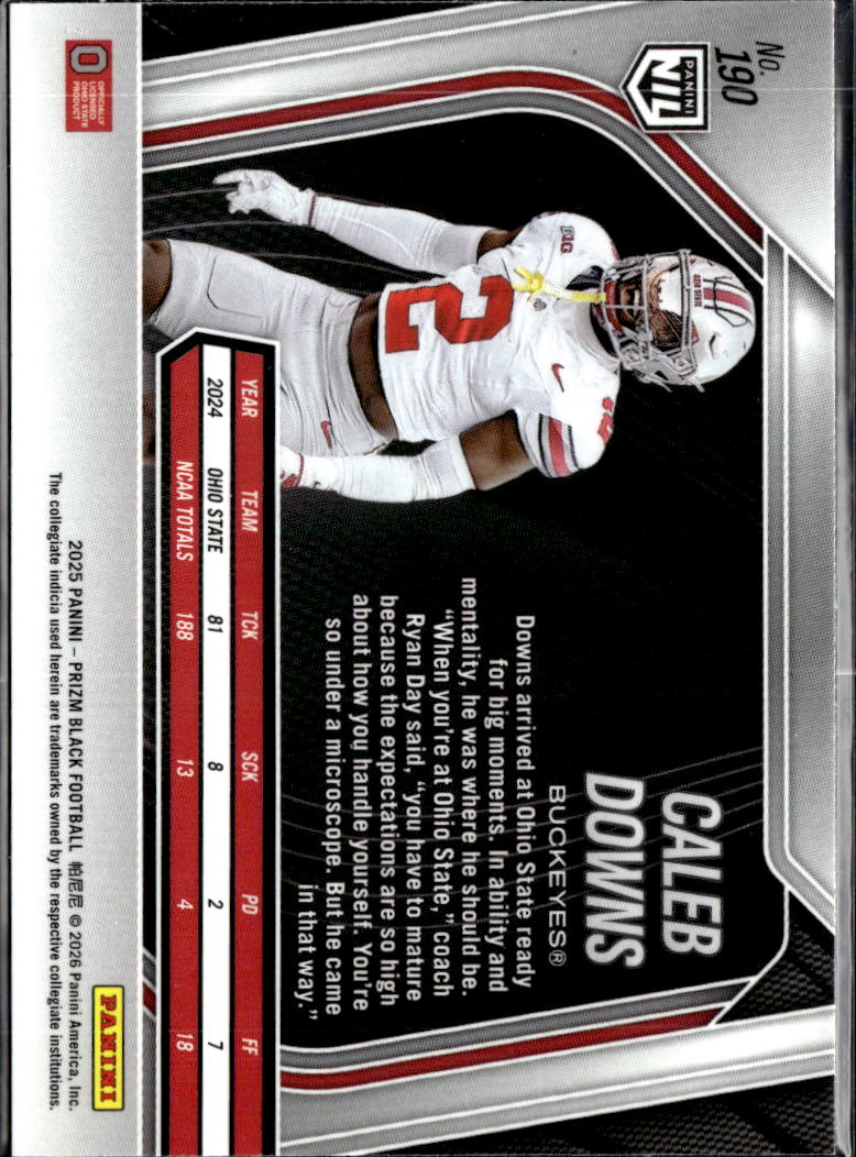 Caleb Downs 2025 Prizm Black Rookie RC Ohio State Buckeyes