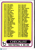 Checklist 1980 Topps Unused Football #391