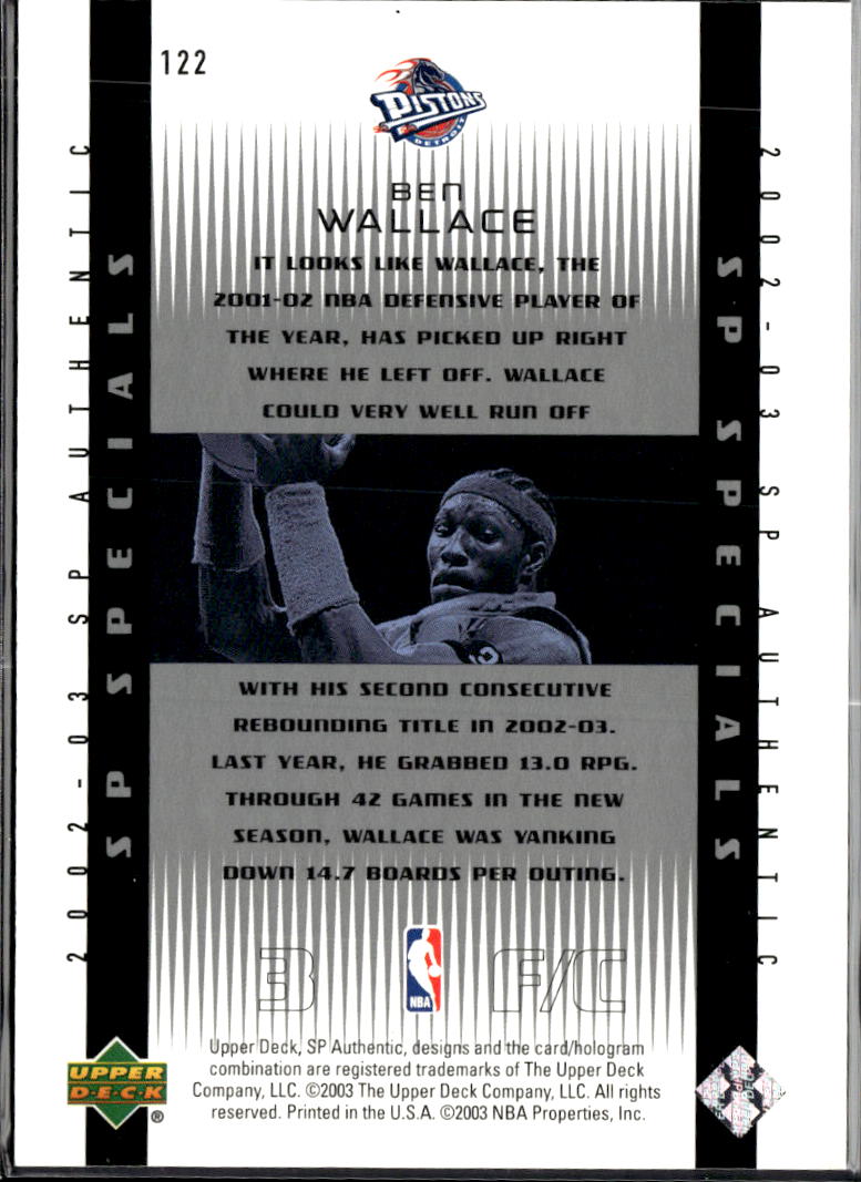 Ben Wallace 2002-03 SP Authentic Specials 782/2008 Detroit Pistons