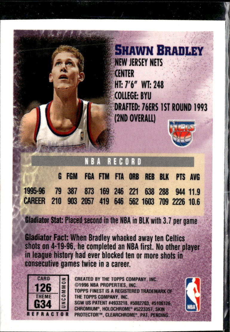 Shawn Bradley 1996 Topps Finest Gladiators Refractor New Jersey Nets