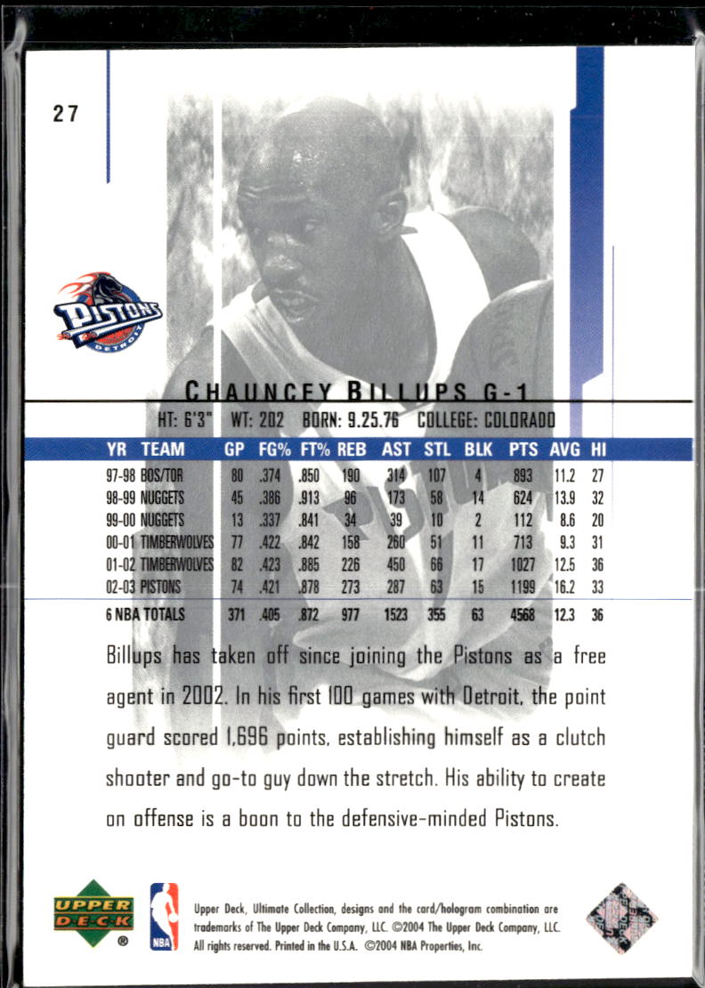 Chauncey Billups 2003-04 Upper Deck Ultimate Collection 112/750 Detroit Pistons