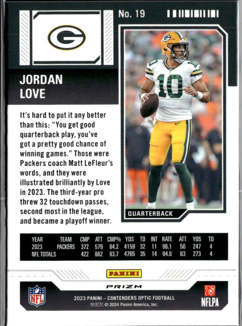 Jordan Love 2024 Contenders Optic Silver Prizm Green Bay Packers
