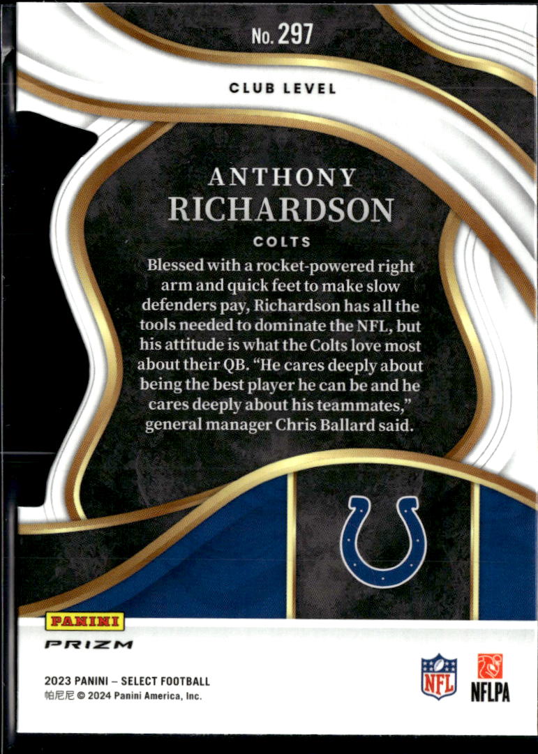 Anthony Richardson 2023 Select Club Level Red Yellow Rookie Indianapolis Colts