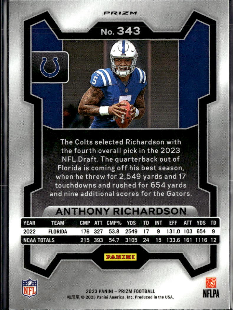 Anthony Richardson 2023 Panini Prizm RC Orange Ice Indianapolis Colts