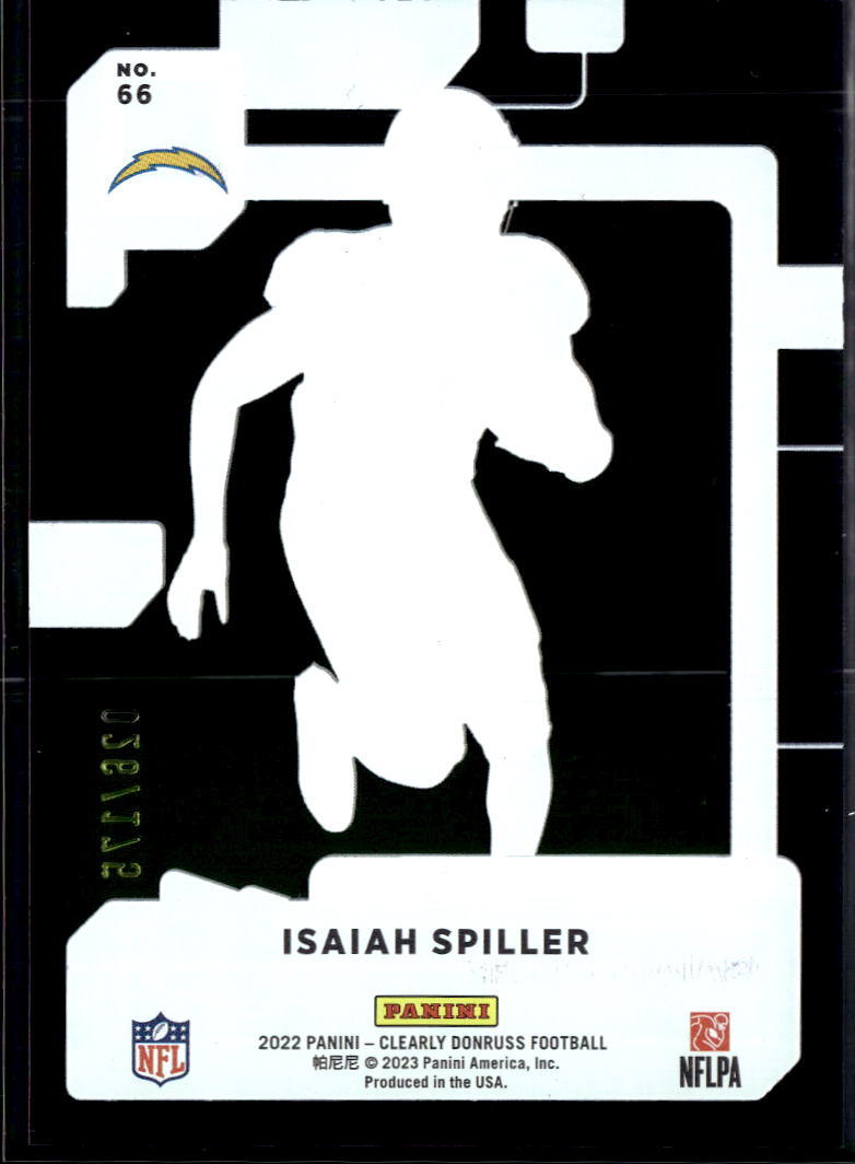 Isaiah Spiller 2023 Clearly Donruss Purple RC /175 Los Angeles Chargers