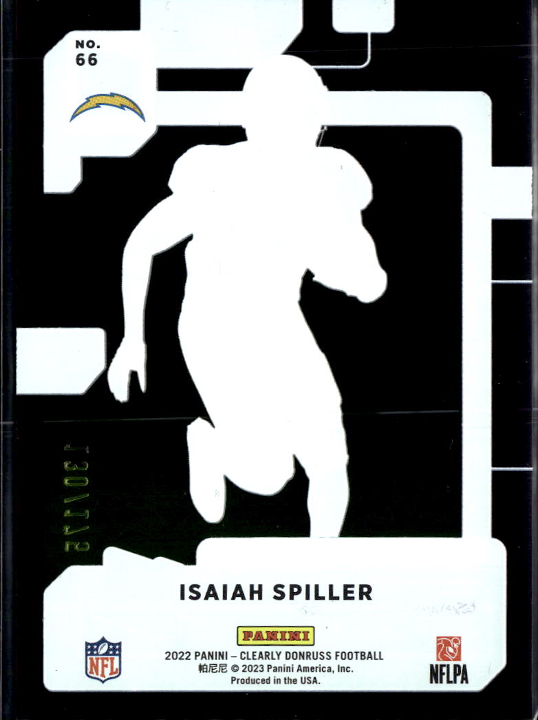 Isaiah Spiller 2023 Clearly Donruss Purple RC /175 Los Angeles Chargers