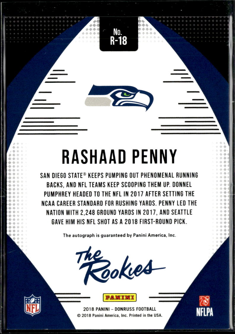 Rashaad Penny 2018 Donruss The Rookies Auto Autograph /299 Seattle Seahawks
