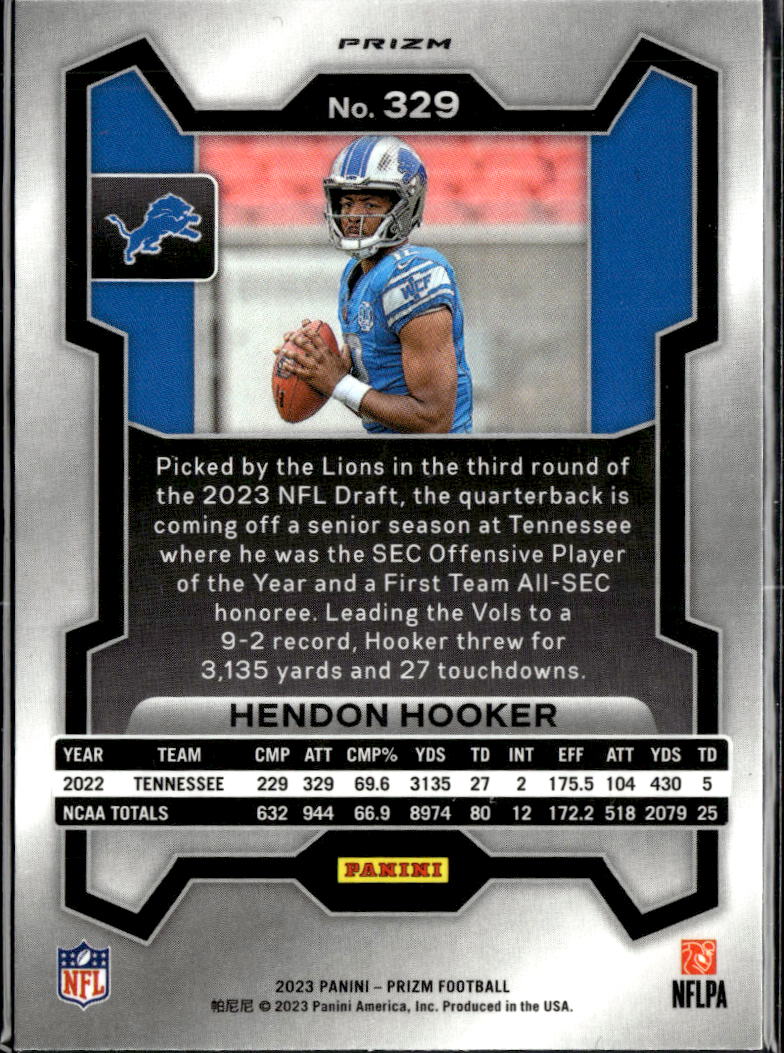 Hendon Hooker 2023 Prizm RC Silver Prizm Rookie Detroit Lions