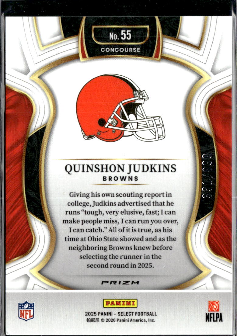 Quinshon Judkins 2025 Select Bronze Rookie RC /899 Cleveland Browns