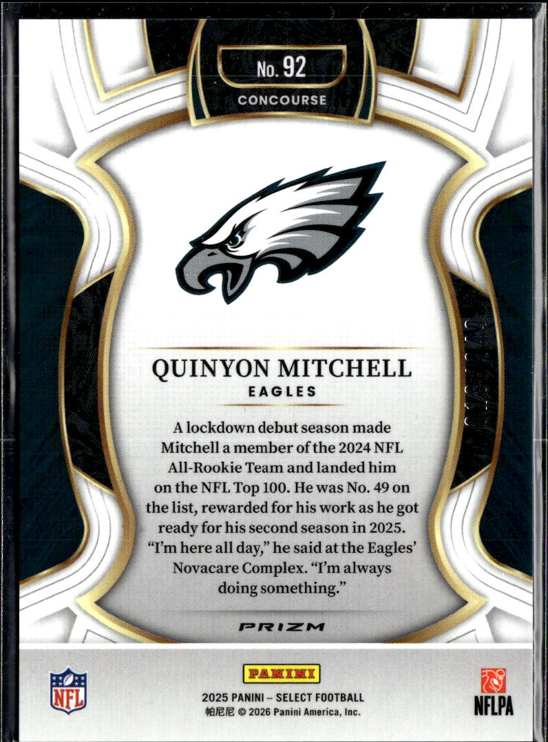 Quinyon Mitchell 2025 Select Blue Checkerboard 18/249 Philadelphia Eagles