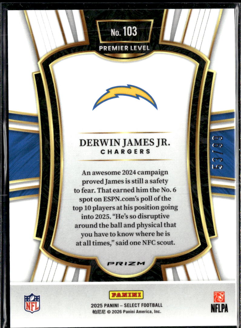 Derwin James Jr. 2025 Select Light Blue 53/99 Los Angeles Chargers