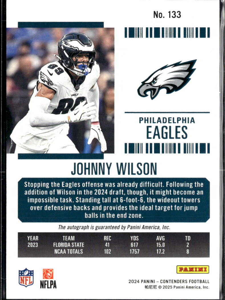 Johnny Wilson 2024 Contenders Auto Autograph RC Philadelphia Eagles