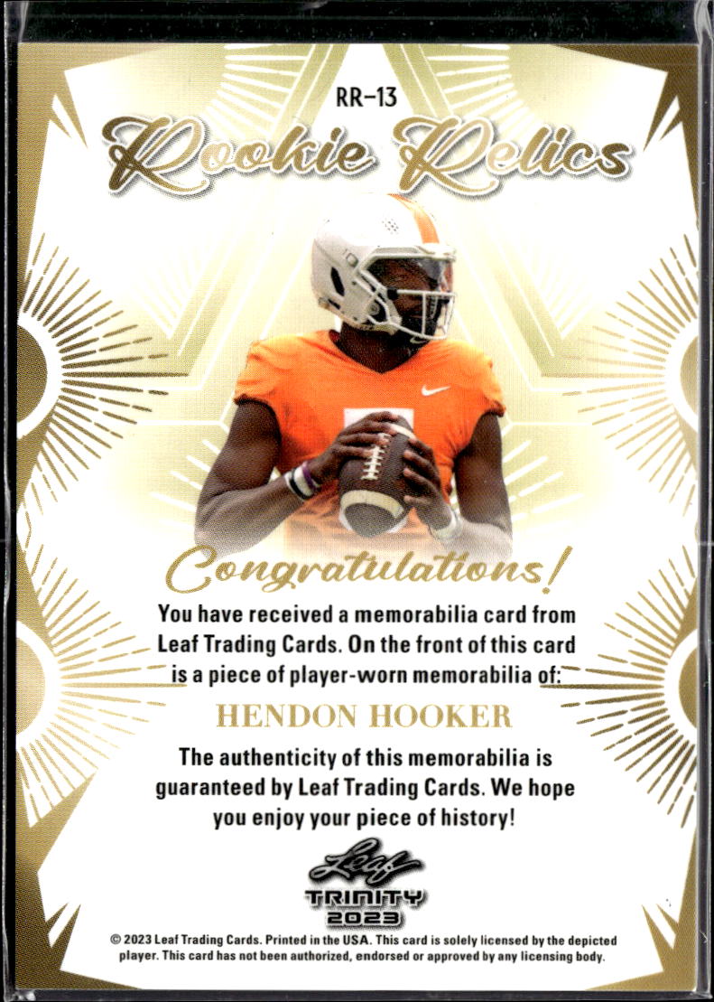 Hendon Hooker 2023 Leaf Trinity Rookie Jersey Patch RC Tennessee Volunteers