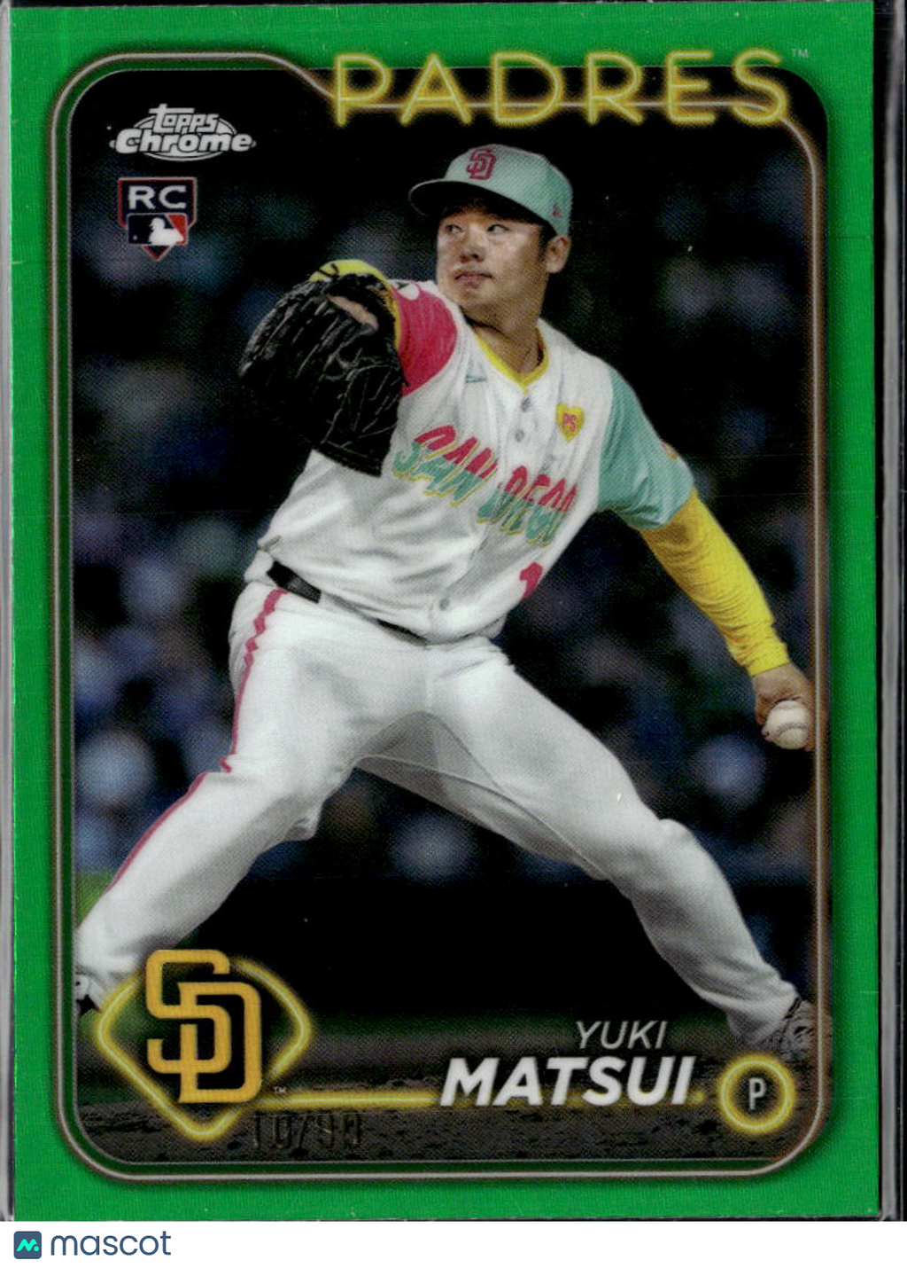 Yuki Matsui 2024 Topps Chrome Green Refractor RC /99 San Diego Padres