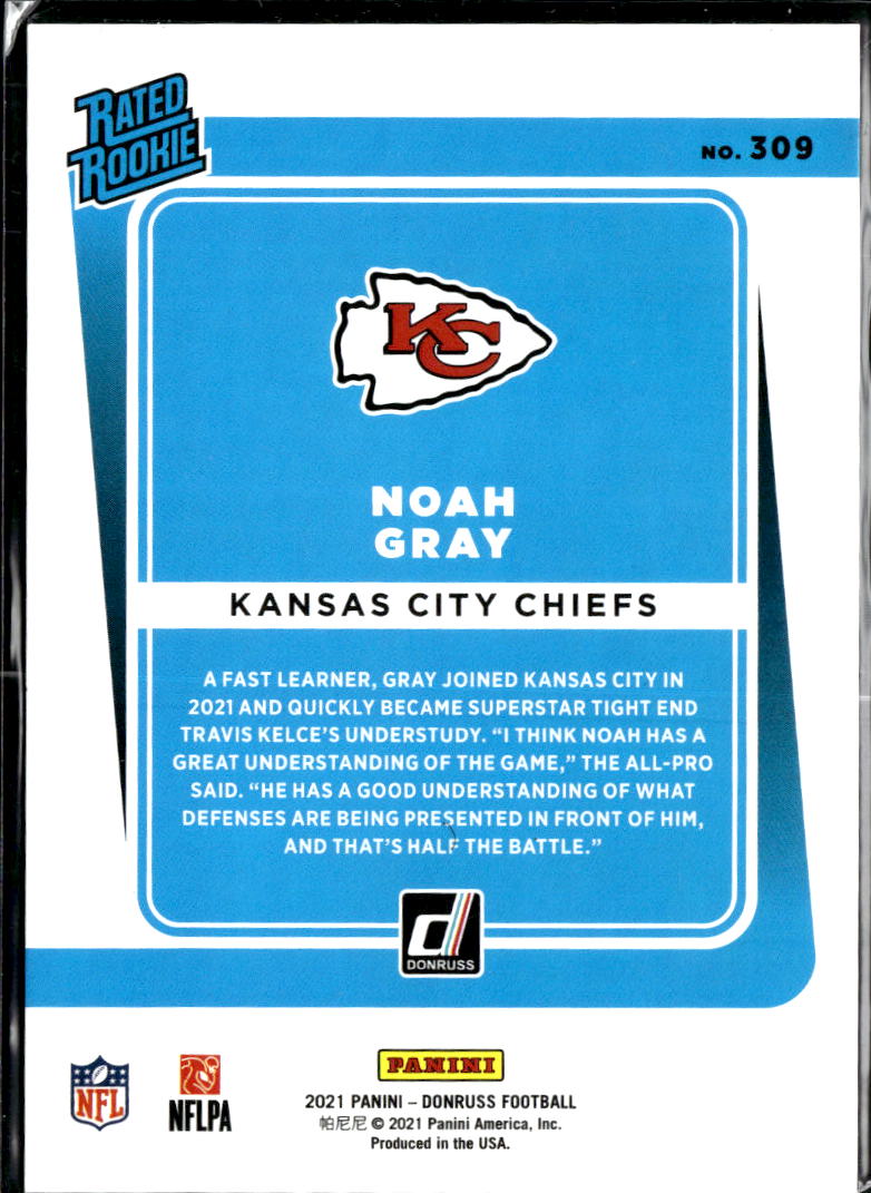 Noah Gray 2021 Donruss Rated Rookie Purple Stat Line /500 Kansas City Chiefs