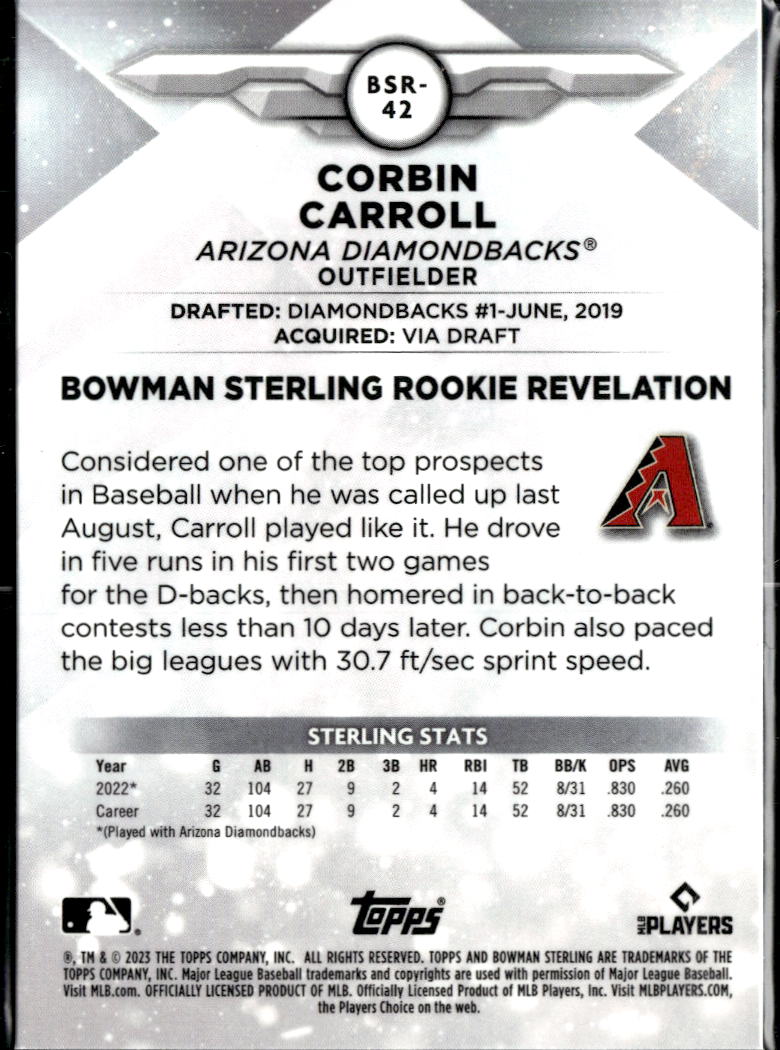 Corbin Carroll 2023 Bowman Sterling Rookie RC Arizona Diamondbacks