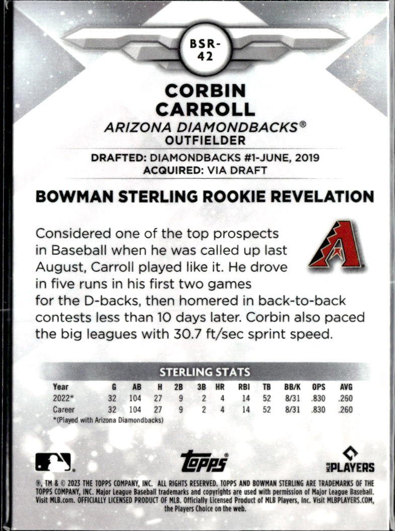 Corbin Carroll 2023 Bowman Sterling Rookie RC Arizona Diamondbacks