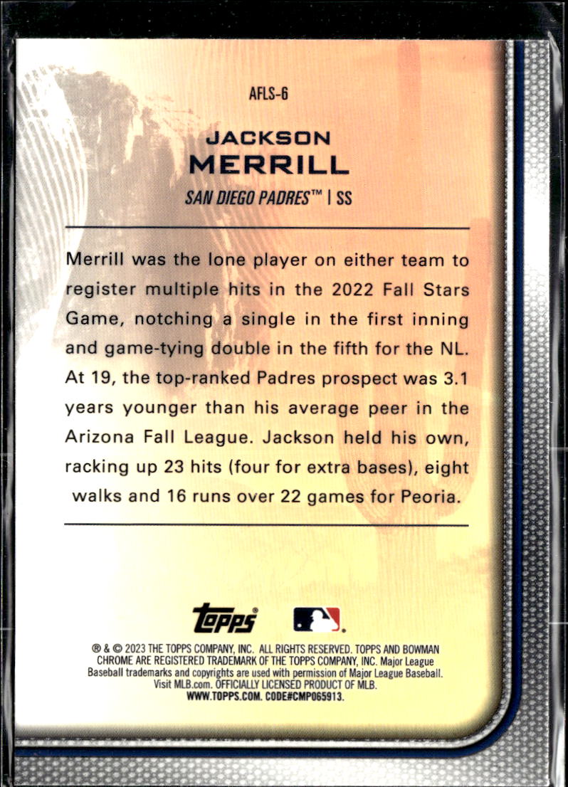 Jackson Merrill 2023 Bowman Chrome Arizona Fall League RC San Diego Padres