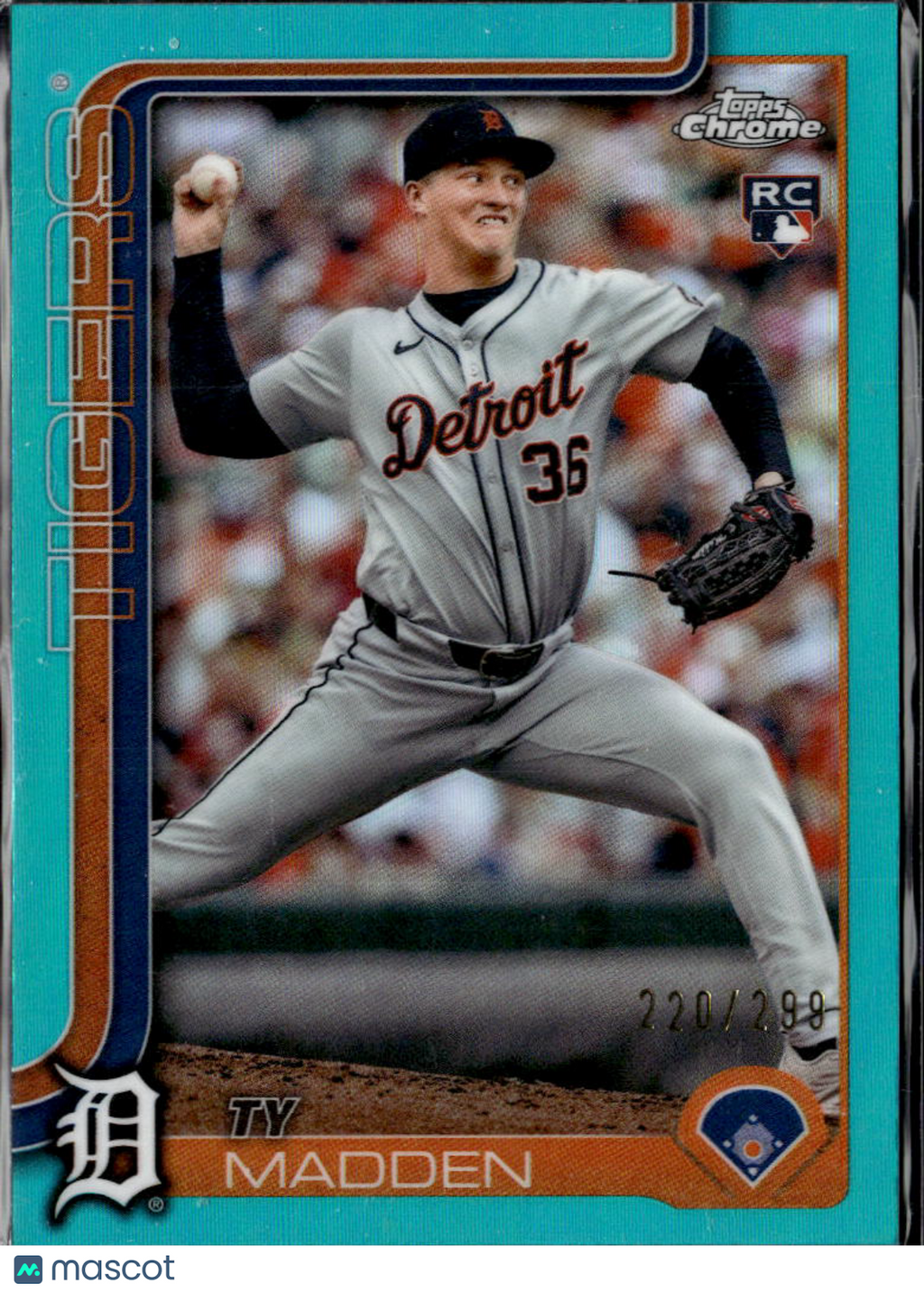 Ty Madden 2025 Topps Chrome RC Aqua Refractor /299 Detroit Tigers