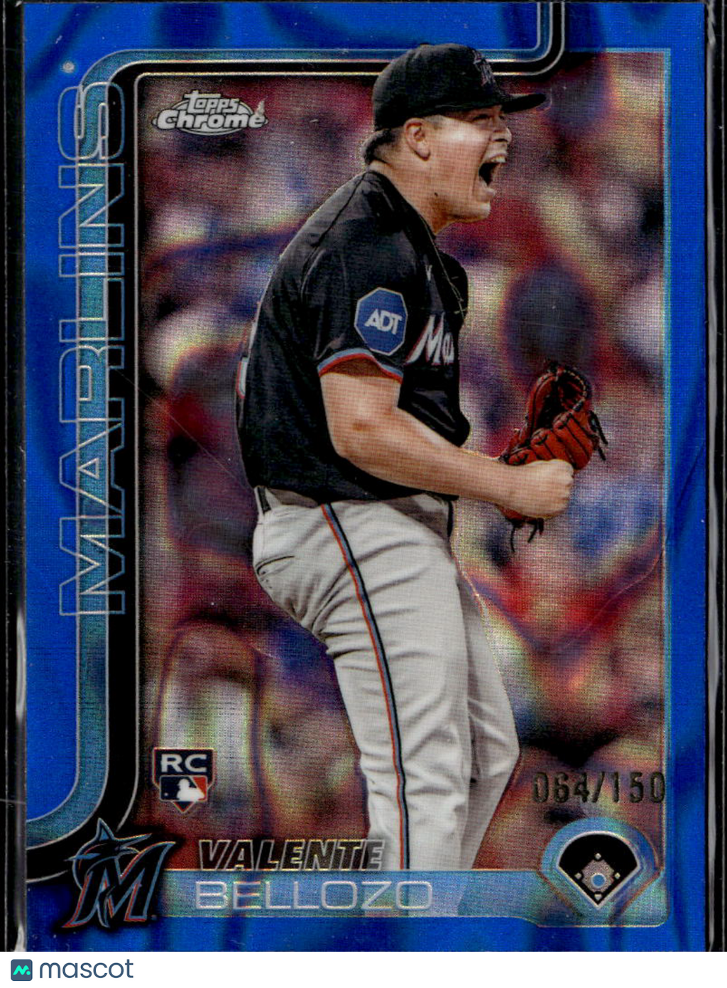 Valente Bellozo 2025 Topps Chrome RC Blue Refractor /150 Miami Marlins