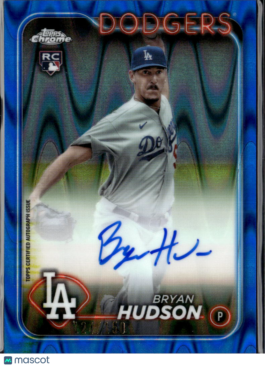 Bryan Hudson 2024 Topps Chrome RC Auto Blue Wave Los Angeles Dodgers